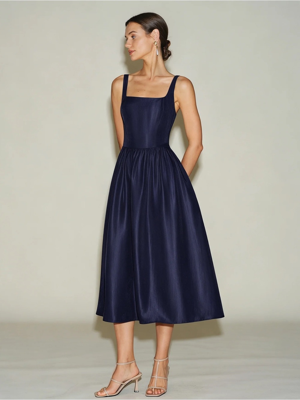 Rihoas Navy Blue Slip A-Line Midi Dress - Picture 4 of 6